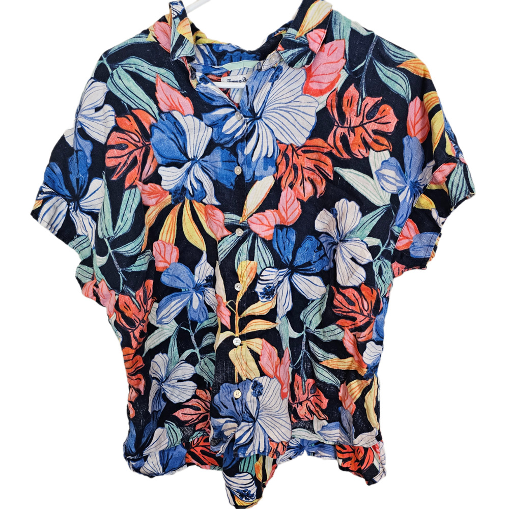 Tommy Bahama Womens Floral Linen Hawaiian Shirt Sz XL Tropical Resortwear Beach - Picture 1 of 7